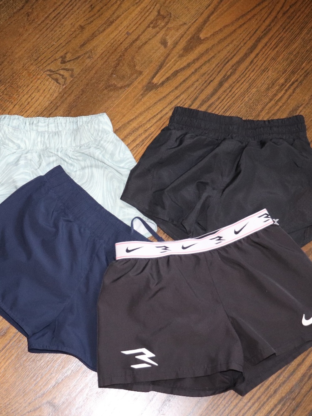 Bundle 4 Girls Running Shorts Various Brands Sz 10/12 Green, Black, Navy Blue